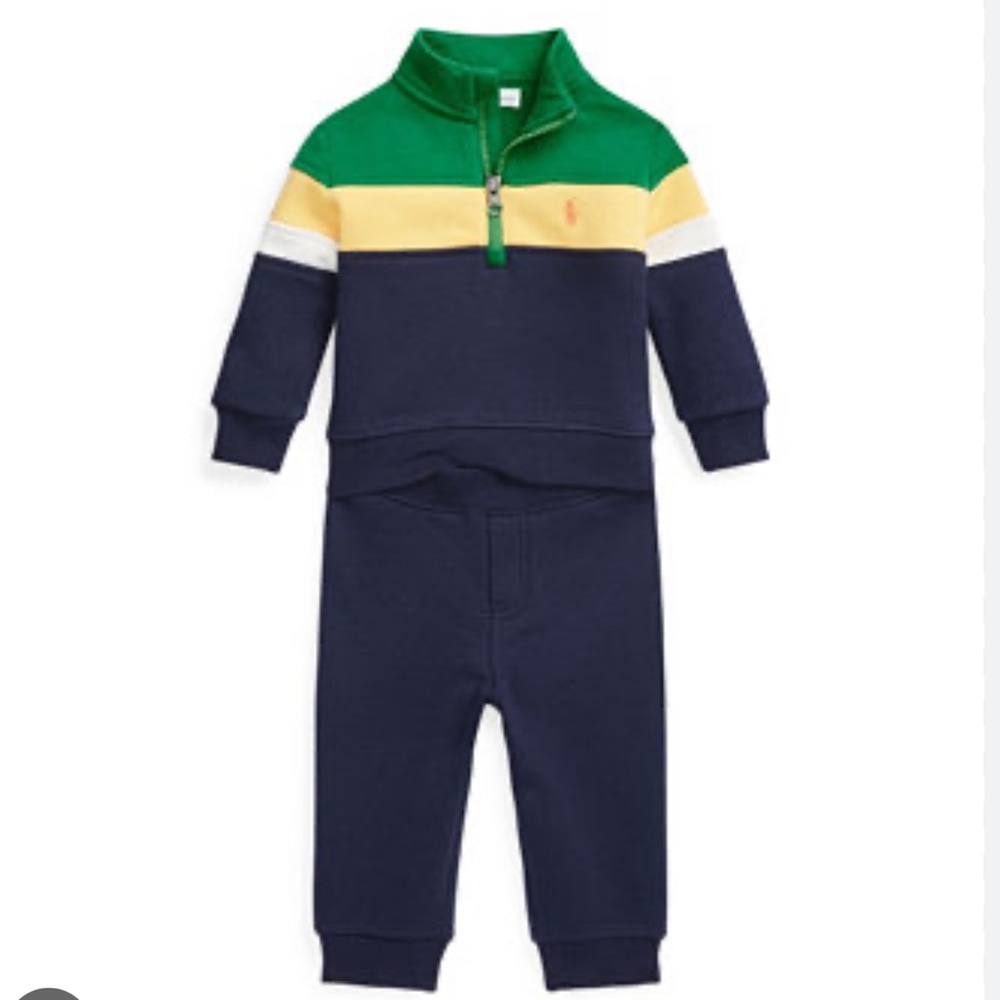 NWT Polo Ralph Lauren Baby Boy Fleece Quarter Zip & Pant Matching Set Preppy